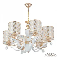 Люстра подвесная Florentia-3097 303097/6 Wh/Gd Arte Milano золотая белая на 6 ламп, основание золотое в стиле современный арт-деко Люстра подвесная Florentia-3097 303097/6 Wh/Gd Arte Milano золотая белая на 6 ламп, основание золотое в стиле современный арт-деко